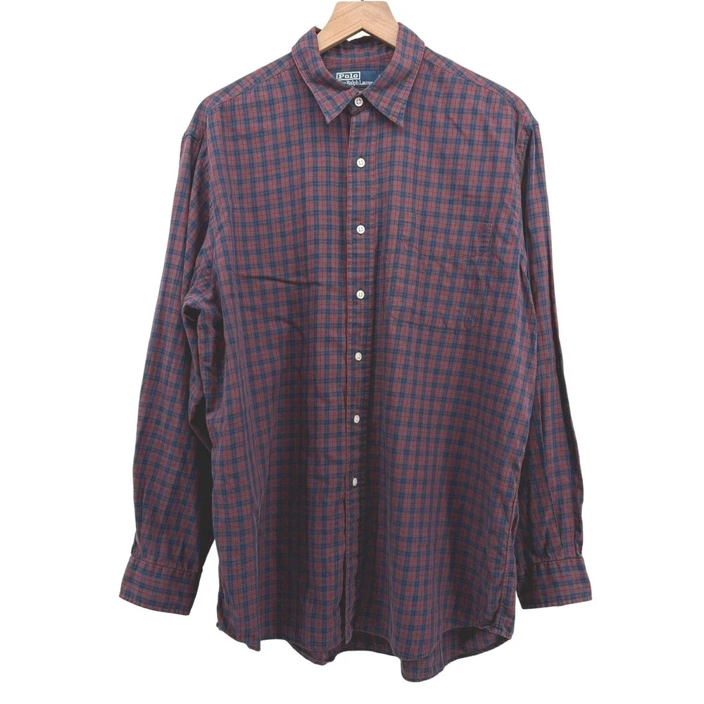 Polo Ralph Lauren Lowell Sport Shirt Mens L Red Plaid Cotton Long Sleeve Preppy